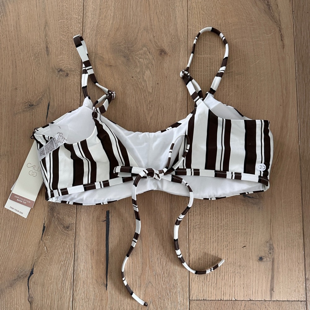 Calia Women's Swim Tie Back Bikini Top Variegated Stripe, L - Picture 4 of 7
